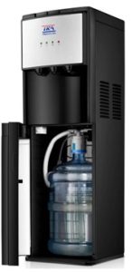 Dispensador eléctrico con bidón oculto marca, modelo vertical negro con compresor, ideal para oficinas o espacios modernos.
